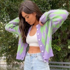 Verge Girl Argyle Checkered Cardigan